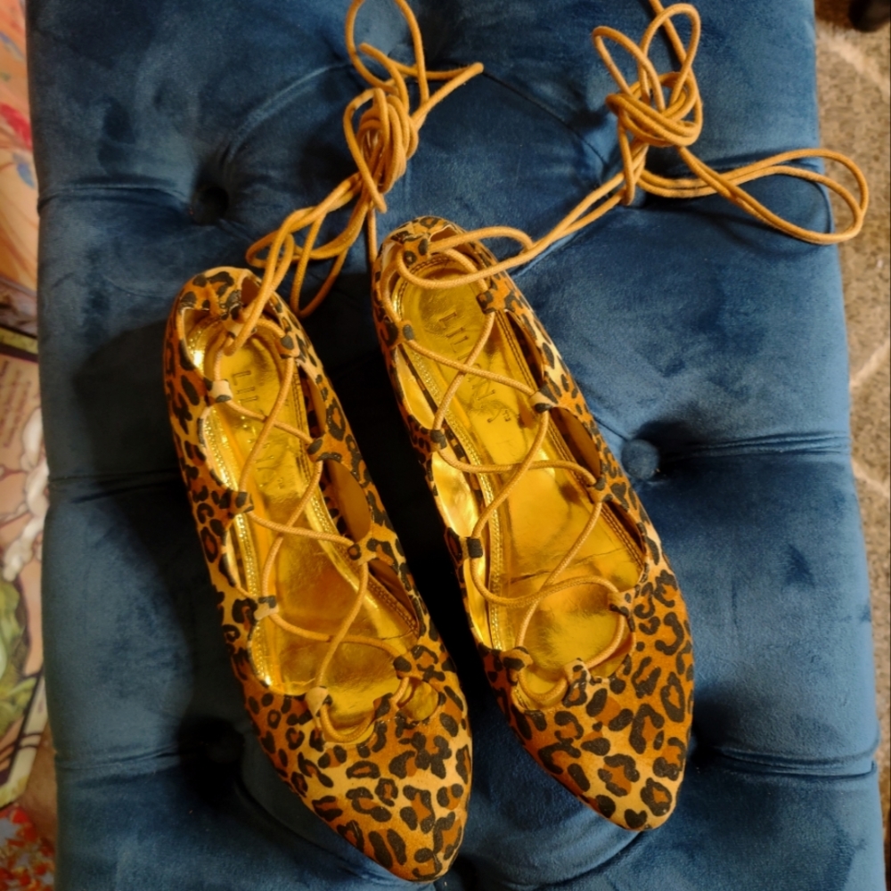 Liliana Lace Up Leopard Print Flats - 8 1/2